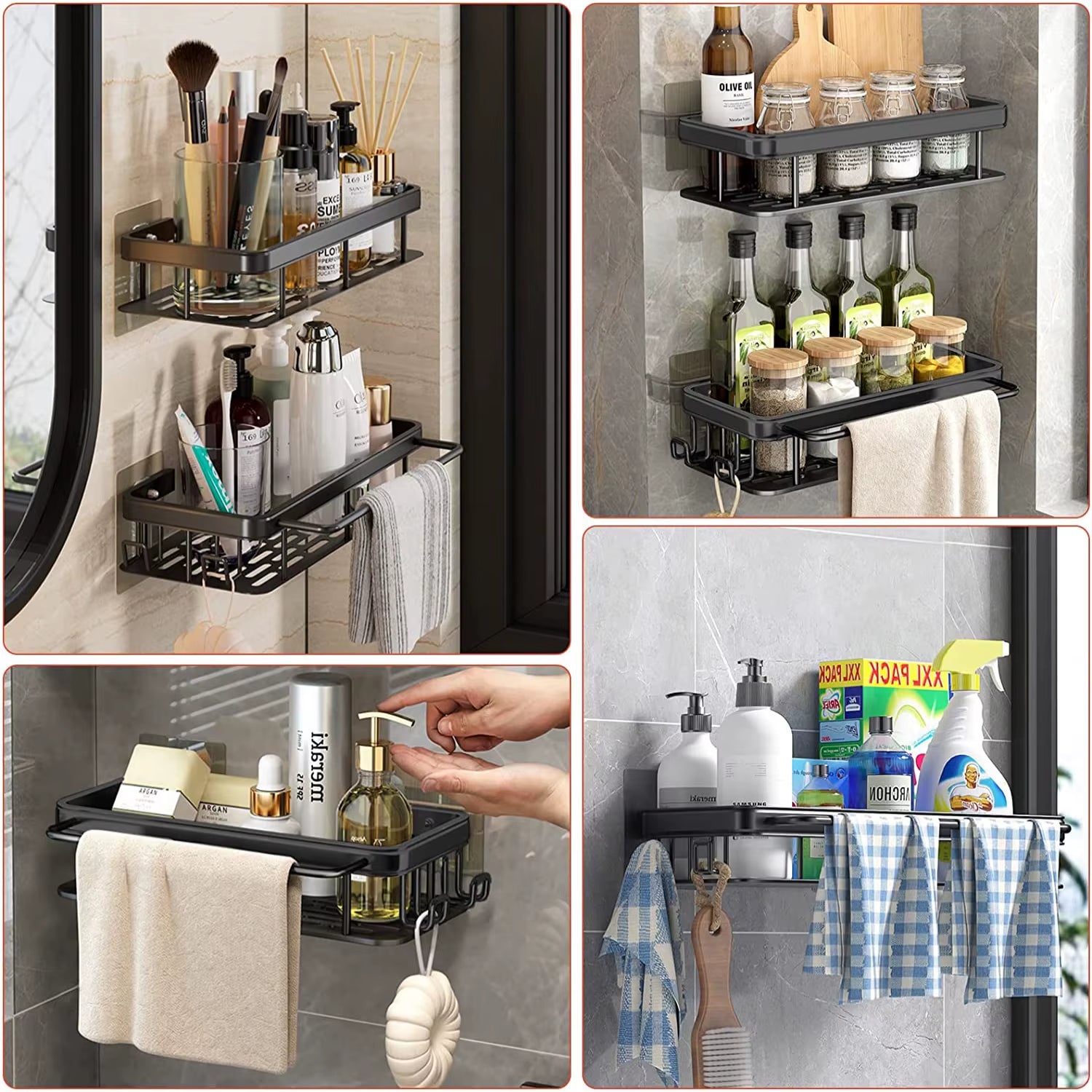 Wall Hanging Corner Rectangular Rack Bathroom Shelf Towel Rack Shelves Wall Shower Shampoo Rack No Drill Shelf Tripod