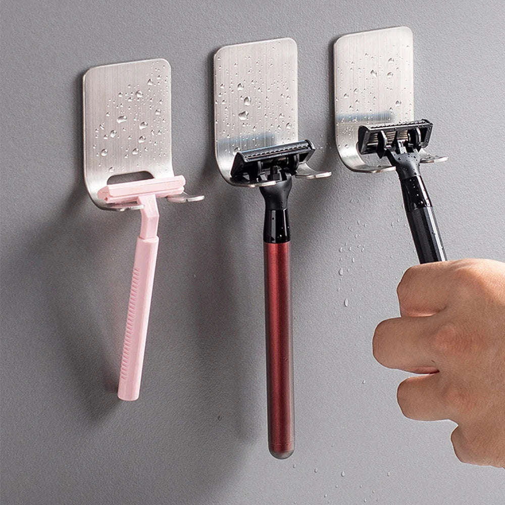 6/2Pcs Razor Holder 304 Stainless Steel Men Shaving Shaver Razor Stand Shelf Shaving Razor Storage Rack Bathroom Hook Organizer