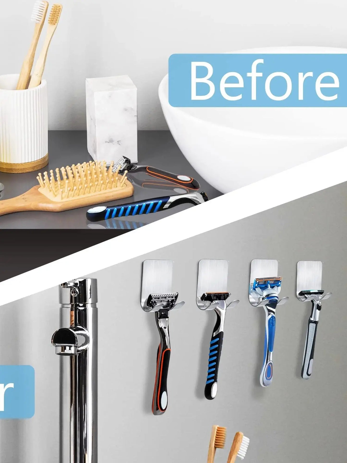 6/2Pcs Razor Holder 304 Stainless Steel Men Shaving Shaver Razor Stand Shelf Shaving Razor Storage Rack Bathroom Hook Organizer