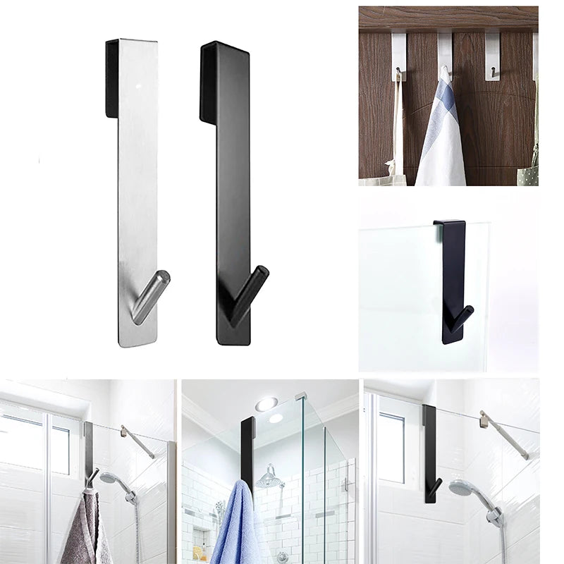Stainless Steel over Glass Door Shower Door Back Shower Towel Rack S-Shape Bathroom Bathrobe Hanger Holder Hooks