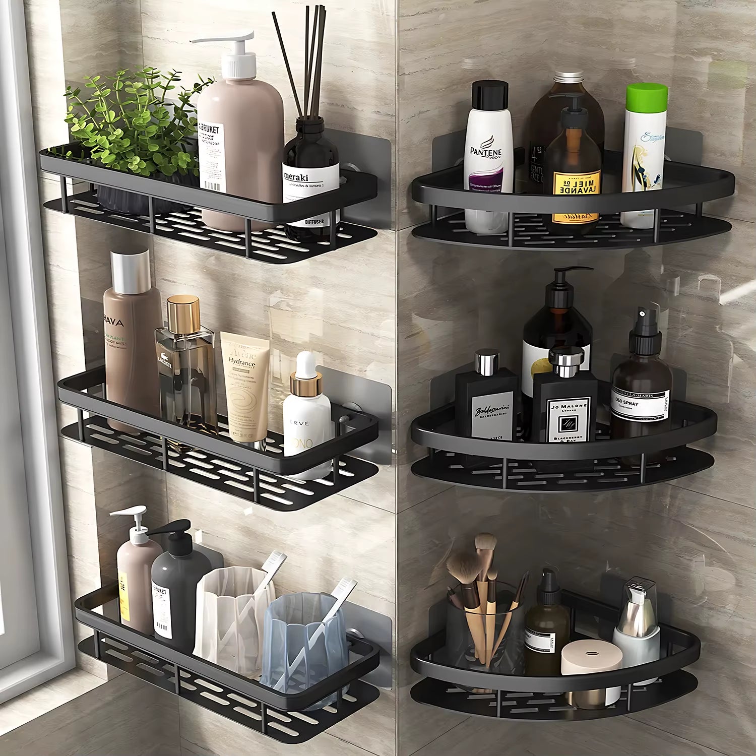 Wall Hanging Corner Rectangular Rack Bathroom Shelf Towel Rack Shelves Wall Shower Shampoo Rack No Drill Shelf Tripod