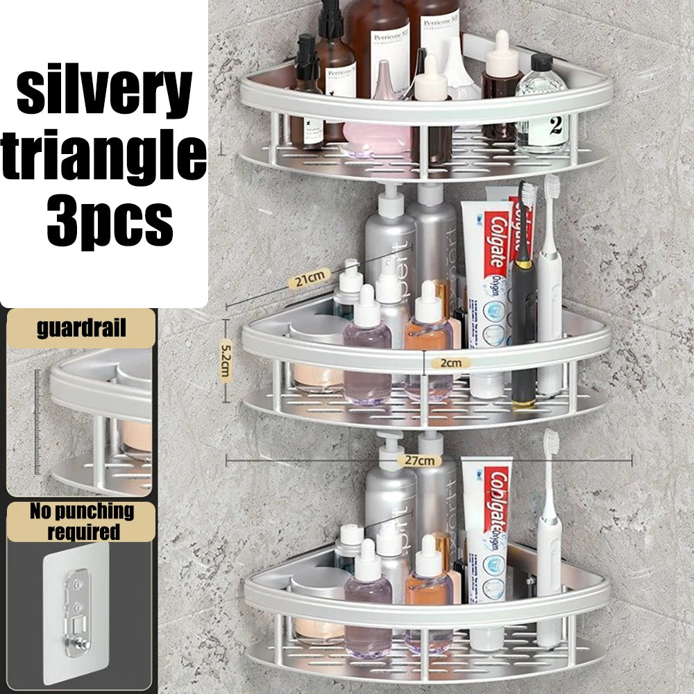 Wall Hanging Corner Rectangular Rack Bathroom Shelf Towel Rack Shelves Wall Shower Shampoo Rack No Drill Shelf Tripod